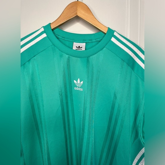 Adidas Originals - 3 Stripes Jacquard Hi-Res Green Soccer Jersey - Size 2XL 3XL - Picture 3 of 10